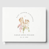 かわいいベビー足赤面ピンクフローラガールベビーシャワー ゲストブック (正面)