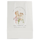 かわいいベビー足赤面ピンクフローラガールベビーシャワー ミディアムペーパーバッグ (裏面)