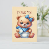 かわいいベビー追加メッセージガールベア サンキューカード (スタンド正面)