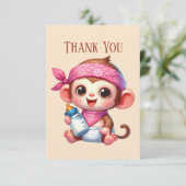 かわいいベビー追加メッセージガールモンキー サンキューカード (スタンド正面)