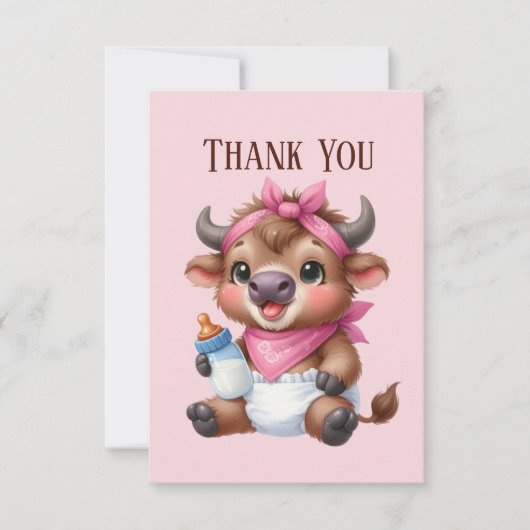 かわいいベビー追加メッセージ女の子ハイランド牛 サンキューカード (正面)