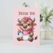 かわいいベビー追加メッセージ女の子ハイランド牛 サンキューカード (スタンド正面)