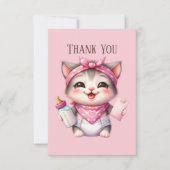 かわいいベビー追加メッセージgirl cat サンキューカード (正面)