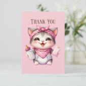 かわいいベビー追加メッセージgirl cat サンキューカード (スタンド正面)
