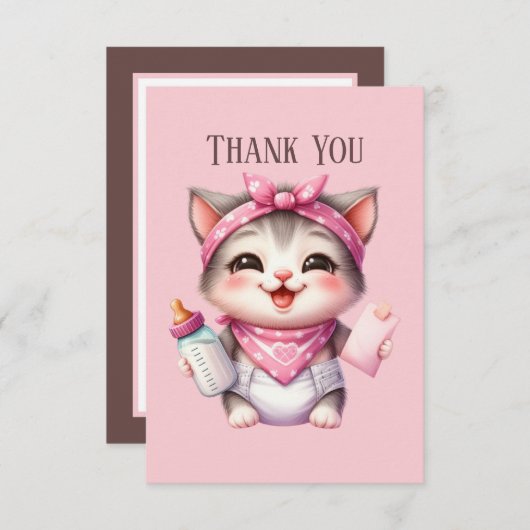 かわいいベビー追加メッセージgirl cat サンキューカード (正面/裏面)