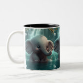 かわいいベビー遊ゾウの水子供部屋アート ツートーンマグカップ (左)