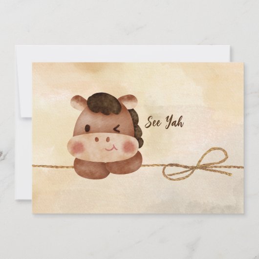 かわいいベビー馬の最初のロデオ写真の誕生日 招待状 (裏面)