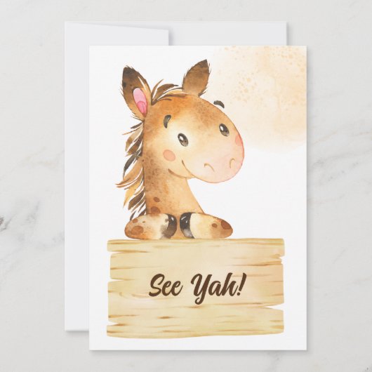 かわいいベビー馬よちよち歩き誕生日パーティー招待状 招待状 (裏面)