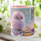 かわいいベビー鳥ふくろうが本にパーソナライズされた登場 ツートーンマグカップ