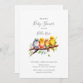 かわいいベビー鳥オンツリーブランチ赤ちゃんシャワー 招待状 (正面/裏面)