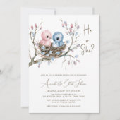 かわいいベビー鳥性リビールパーティー 招待状 (正面)