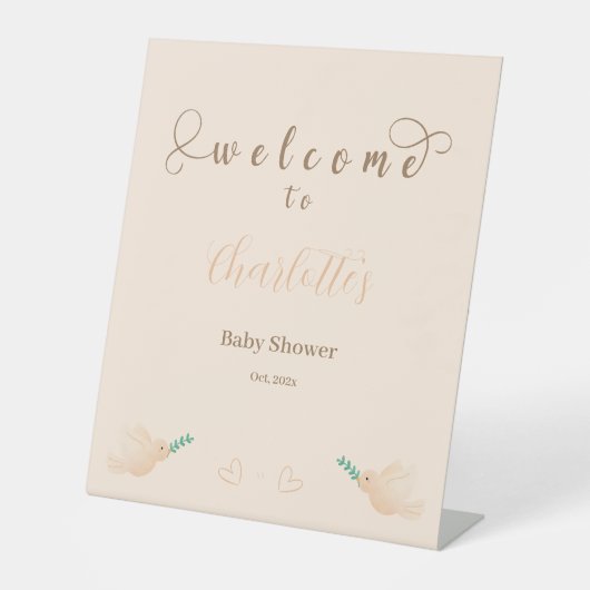 かわいいベビー鳩ベビーシャワーウェルカム 台座サイン (正面)