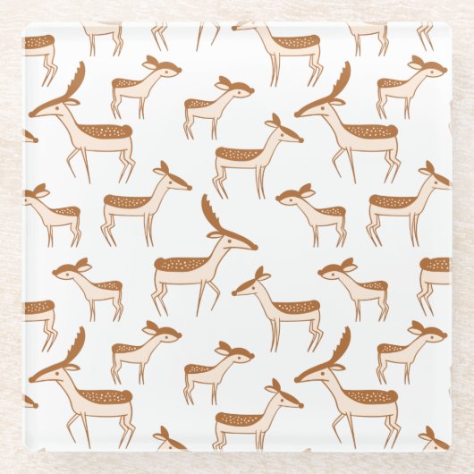 かわいいベビー鹿と家族 ガラスコースター (正面)