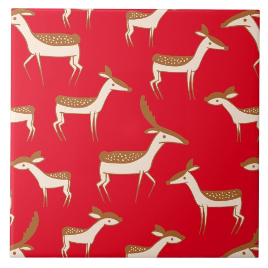 かわいいベビー鹿と家族 タイル (正面)