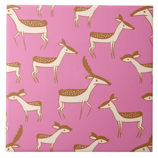 かわいいベビー鹿と家族 タイル (正面)