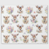 かわいいベビー鹿と野花 ラッピングペーパー (フラット)