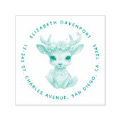 かわいいベビー鹿と〔雄ジカの〕枝角と花住所 セルフインキングスタンプ (デザイン)