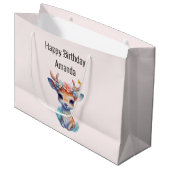 かわいいベビー鹿と〔雄ジカの〕枝角と花誕生日 ラージペーパーバッグ (正面アングル)