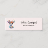 かわいいベビー鹿と〔雄ジカの〕枝角と花 スキニー名刺 (正面)