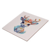 かわいいベビー鹿と〔雄ジカの〕枝角と花 タイル (側面)