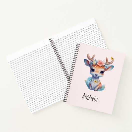 かわいいベビー鹿と〔雄ジカの〕枝角と花 ノートブック (内部)