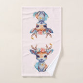 かわいいベビー鹿と〔雄ジカの〕枝角と花 バスタオルセット (ハンドタオル)