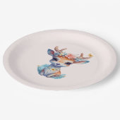 かわいいベビー鹿と〔雄ジカの〕枝角と花 ペーパープレート (アングル)