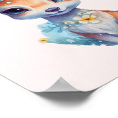 かわいいベビー鹿と〔雄ジカの〕枝角と花 ポスター (角)