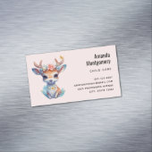 かわいいベビー鹿と〔雄ジカの〕枝角と花 マグネット名刺 (インサイチュ)