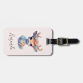 かわいいベビー鹿と〔雄ジカの〕枝角と花 ラゲッジタグ (正面横)