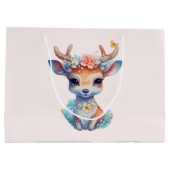 かわいいベビー鹿と〔雄ジカの〕枝角と花 ラージペーパーバッグ (裏面)