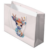 かわいいベビー鹿と〔雄ジカの〕枝角と花 ラージペーパーバッグ (正面アングル)