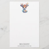 かわいいベビー鹿と〔雄ジカの〕枝角と花 便箋 (正面)