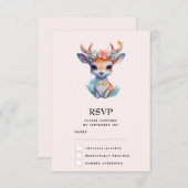 かわいいベビー鹿と〔雄ジカの〕枝角と花 出欠カード (正面/裏面)