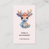 かわいいベビー鹿と〔雄ジカの〕枝角と花 名刺 (正面)
