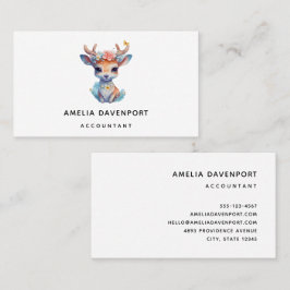 かわいいベビー鹿と〔雄ジカの〕枝角と花 名刺
