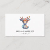 かわいいベビー鹿と〔雄ジカの〕枝角と花 名刺 (正面)