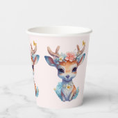 かわいいベビー鹿と〔雄ジカの〕枝角と花 紙コップ (裏面)