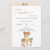 かわいいベビー鹿の花ベビーシャワー 招待状 (正面/裏面)