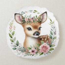 かわいいベビー鹿ピンクフローラ ラウンドクッション