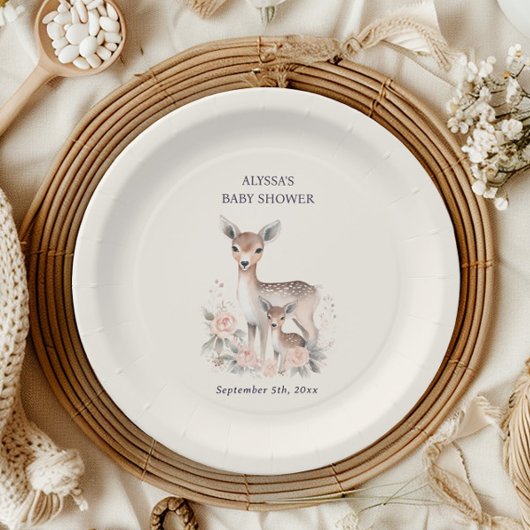かわいいベビー鹿マザー赤ちゃんガールシャワー ペーパープレート