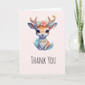 かわいいベビー鹿〔雄ジカの〕枝角と花ありがとう カード (正面)