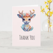 かわいいベビー鹿〔雄ジカの〕枝角と花ありがとう カード (黄色い花)