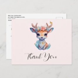かわいいベビー鹿〔雄ジカの〕枝角と花ありがとう ポストカード