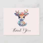かわいいベビー鹿〔雄ジカの〕枝角と花ありがとう ポストカード (正面)