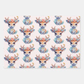 かわいいベビー鹿〔雄ジカの〕枝角と花柄 ラッピングペーパーシート (正面2)