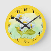 かわいいベビー・ビー愛好家が名前を付け加える  ラウンド壁時計 (正面)