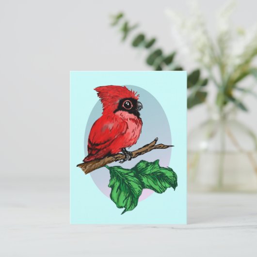 かわいいベビー(鳥)ショウジョウコウカンチョウはがき ポストカード (スタンド正面)