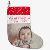 かわいいベビー`s 1`stクリスマスレッドスターズ写真 スモールクリスマスストッキング (正面)