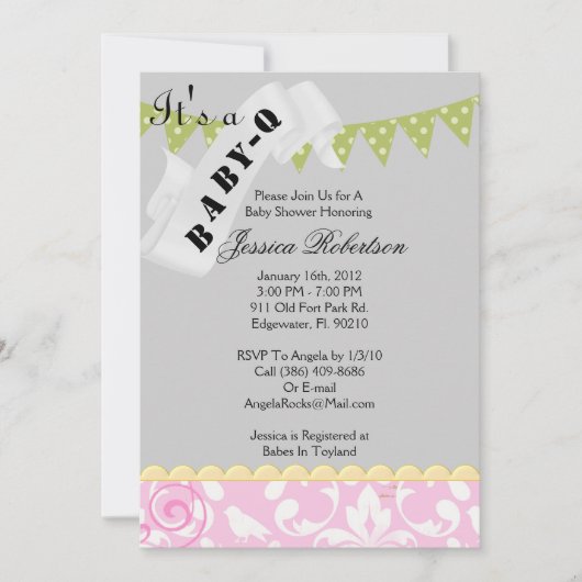 かわいいベビーQのバーB Qのシャワー 招待状 (正面)